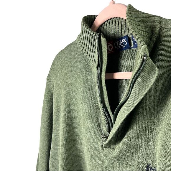 Chaps by Ralph Lauren Knit Sweater Quarter Zip Long Sleeve Khaki Green Size M - Picture 3 of 8